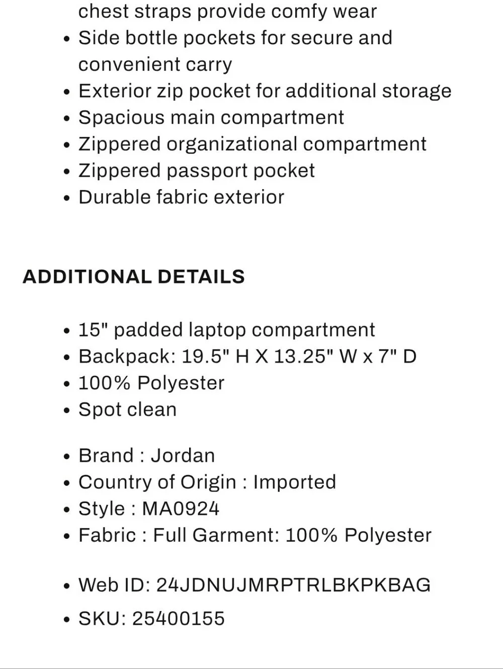 Jordan Air Patrol Backpack- 29L- White